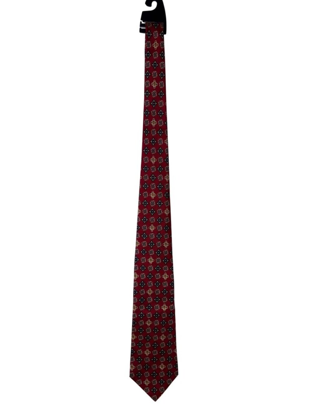 Tommy Hilfiger Red & Navy Geometric Pattern Silk Mens Tie 58"x3.75"